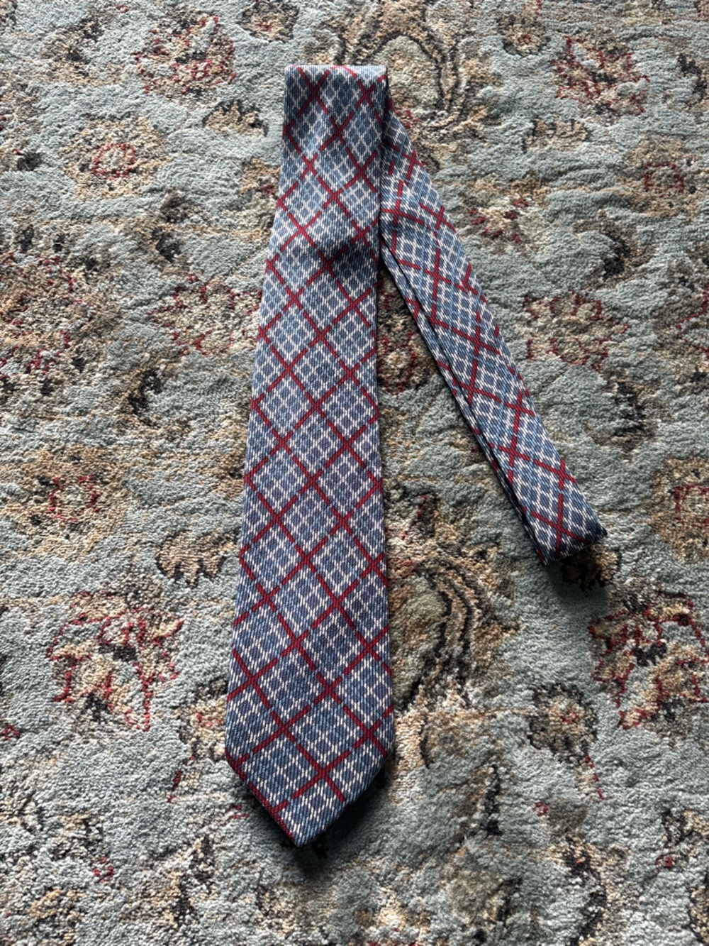 Ermenegildo Zegna Vintage Luxury Blue and Red Plaid 100% Silk Tie Formal